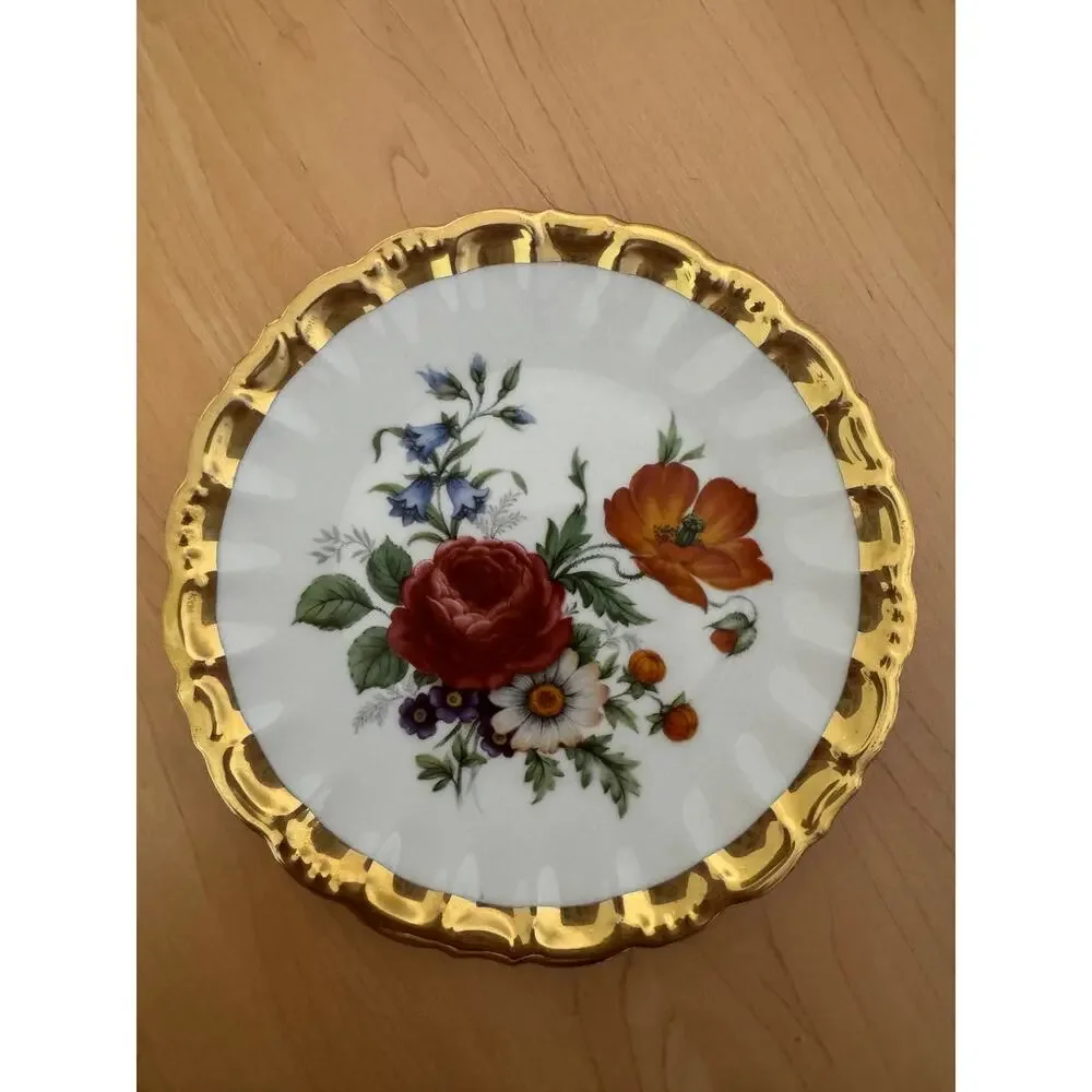 Vintage Golden Crown E&R Western Germany Floral Plates Dishes Set of 4